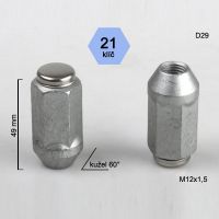 Matice M12x1,5 kužel, prodloužená dacromet (nerez víčko), klíč 21, výška 49 